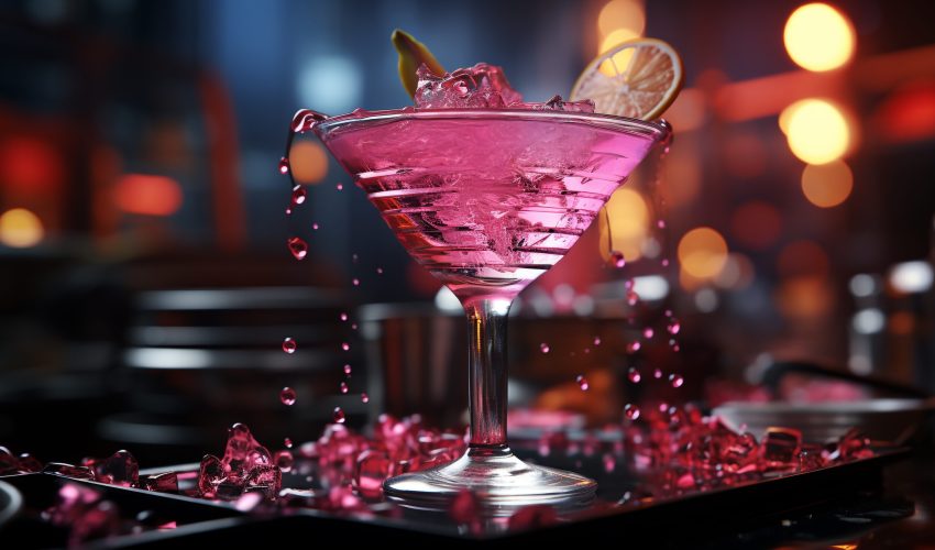 Nightclub illuminated bar counter serves refreshing cocktails for a celebration generated by artificial intelligence
